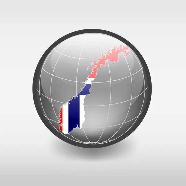 Karta över Norge flagga i Globen — Stock vektor