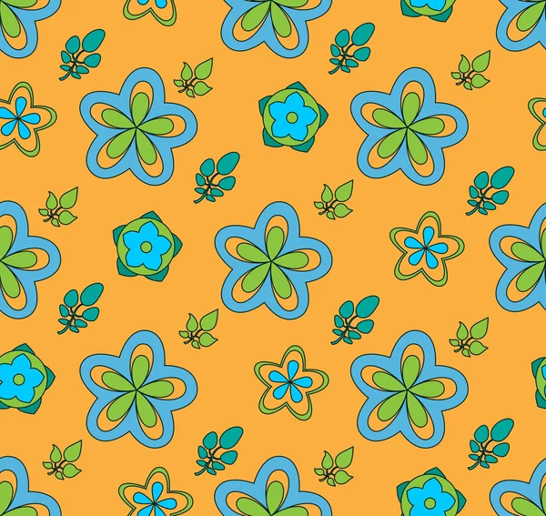 Mehrfarbige Blumen auf orangefarbenem Hintergrund — Stockvektor