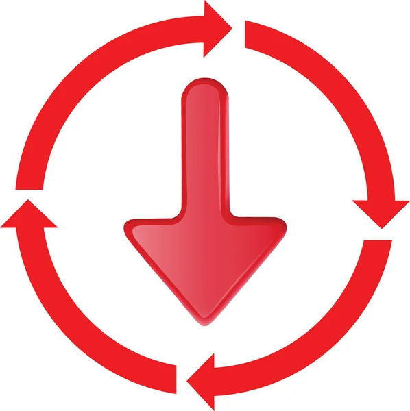 Κόκκινο βέλος για να κινηθείτε προς τα κάτω στον κύκλο — Διανυσματικό Αρχείο