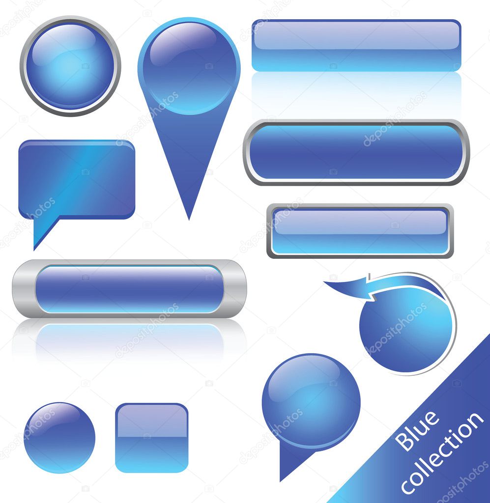 Blank blue buttons for web sites isolated on white.