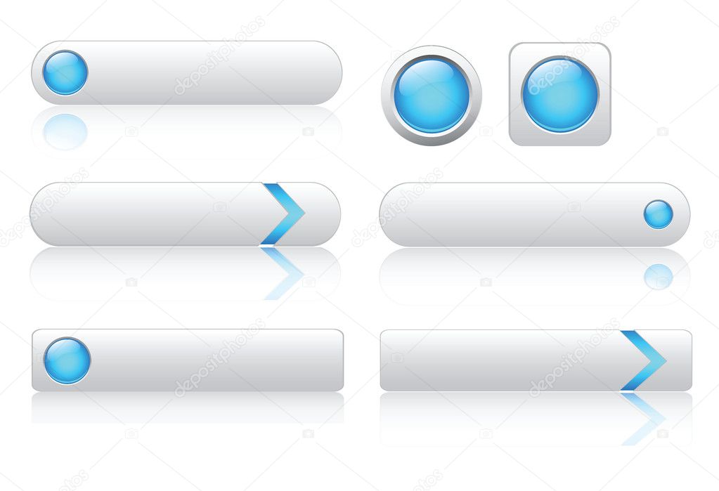 Blue buttons set collection of web 3d shiny icons Vector Image