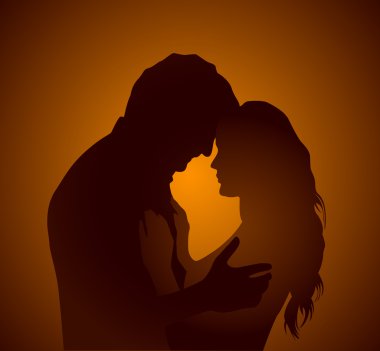 Silhouette of a young couple clipart