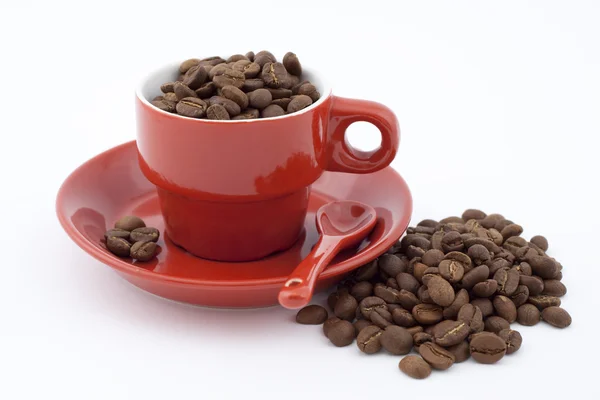 Taza roja con café — Foto de Stock