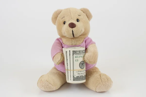 Teddy ve para — Stok fotoğraf