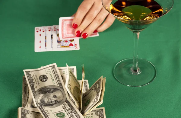 Poker ve para — Stok fotoğraf