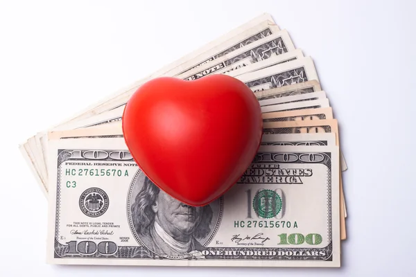Kalp ve dolar — Stok fotoğraf