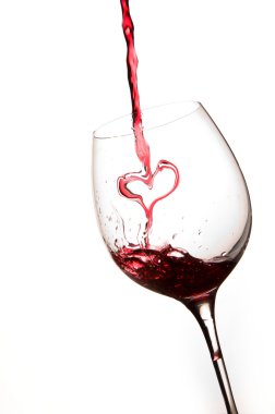 Pouring a heart of red wine in a glass clipart