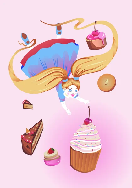 Fille avec des gâteaux — Image vectorielle