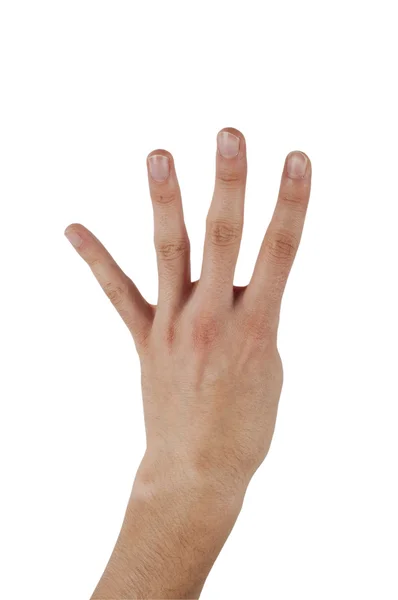 stock image Human hand make a number four on isolated background