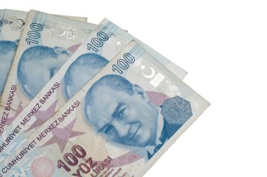 Turkish banknotes on the isolated white backgrounds clipart