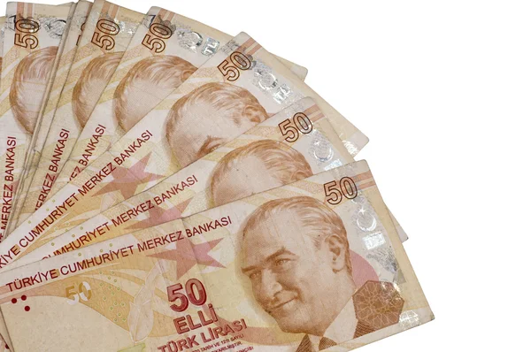 Τουρκική τραπεζογραμμάτια για το απομονωμένο λευκό υπόβαθρο — Φωτογραφία Αρχείου