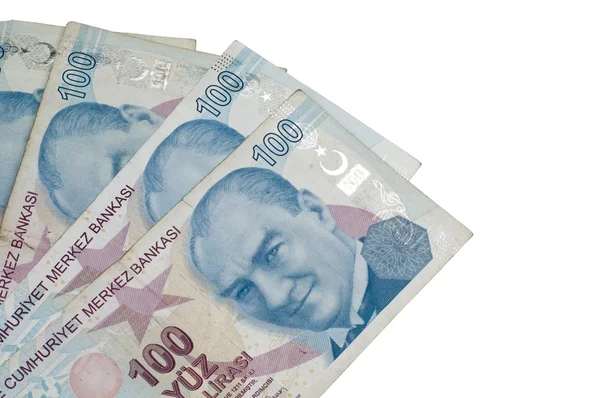 Turecké bankovky na izolované bílé pozadí — Stock fotografie