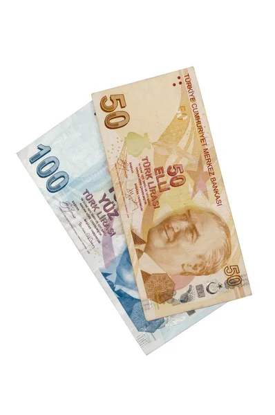 Turkiska sedlar isolerade vit bakgrund — Stockfoto