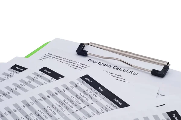 Mortgage calculation datas and payment schedule form — Stock Photo, Image