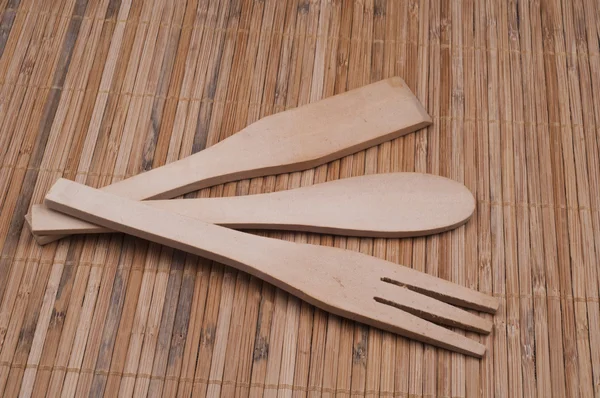 Houten keuken gereedschap fork, spoon — Stockfoto