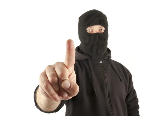 Террорист нажимает виртуальную кнопку — стоковое фото