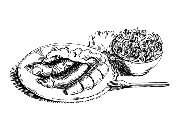 Herring and salad — Stock Photo, Image