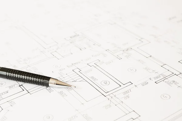 Plans and black pencil — Stock Photo, Image