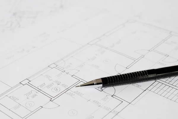 Plans and black pencil — Stock Photo, Image