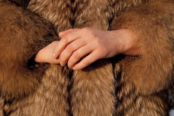 Vestindo casaco de pele no inverno frio — Fotografia de Stock
