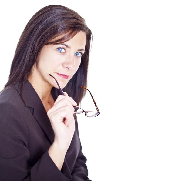 Businesswoman holding glasses — Stock Photo, Image