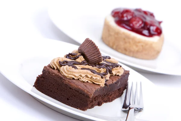 Chocolate fudge brownie and cheesecake — Stock Photo, Image