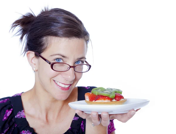 Woman with tart — Stock Photo, Image