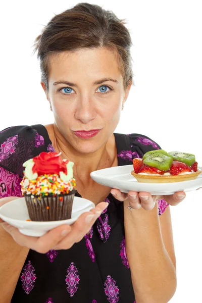 Frau mit Dessert — Stockfoto
