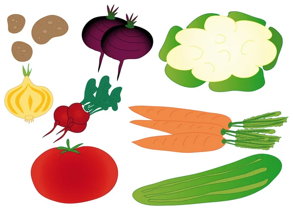 Conjunto de coloridas verduras aisladas — Vector de stock