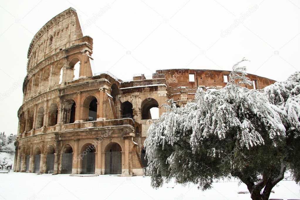 The Coliseum covered by snow