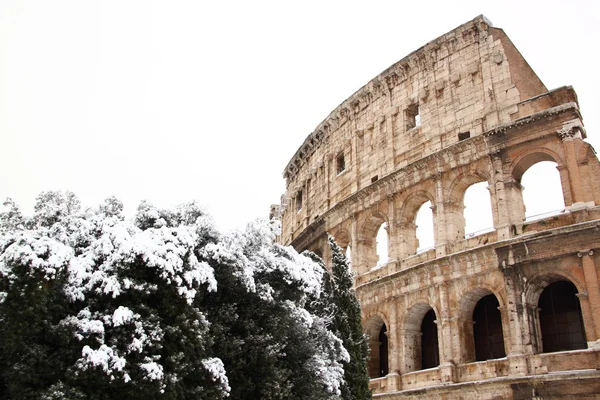 Het Colosseum vallende sneeuw — Stockfoto