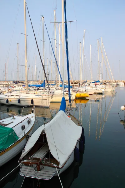 stock image Sailboats moored in a little harbor