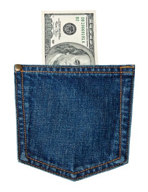 Bills in a jeans pocket clipart