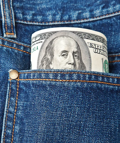 Contas em um bolso de calça — Fotografia de Stock