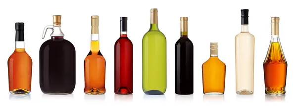 Conjunto de botellas aisladas sobre fondo blanco — Foto de Stock