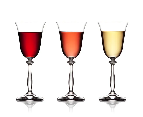 Glas rött, rosa och vitt vin — Stockfoto