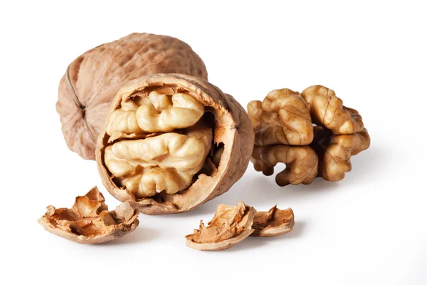 Walnut and a cracked walnut — Stock Photo, Image