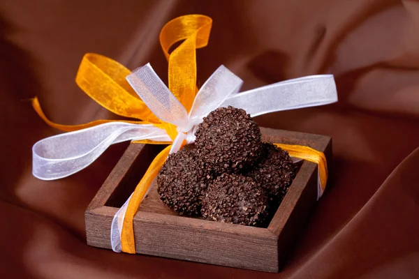 Delicious dark chocolate pralines — Stock Photo, Image
