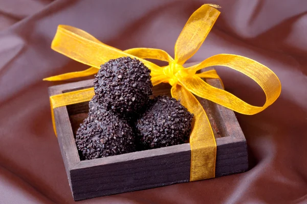 Delicious dark chocolate pralines — Stock Photo, Image