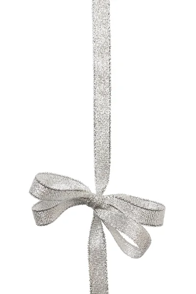 Zilveren geschenk boog. lint. geïsoleerd op wit — Stockfoto