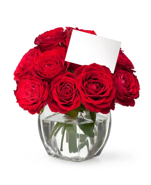 Beautiful close-up red rose with a greeting card — Stock Photo, Image