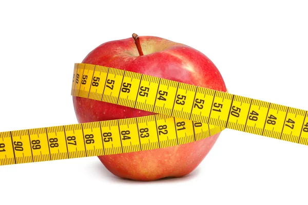 Kırmızı elma ve ölçü bandı — Stok fotoğraf