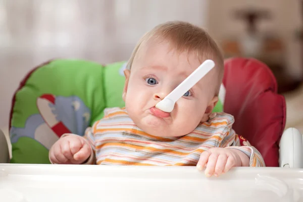 Baby food, baby eating Royalty Free Stock Photos