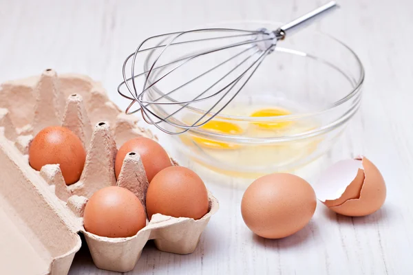 stock image Wire whisk and eggs