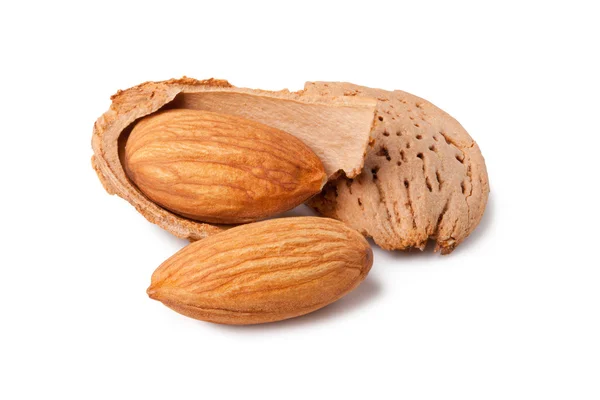 Almonds and a cracked walnut — 스톡 사진
