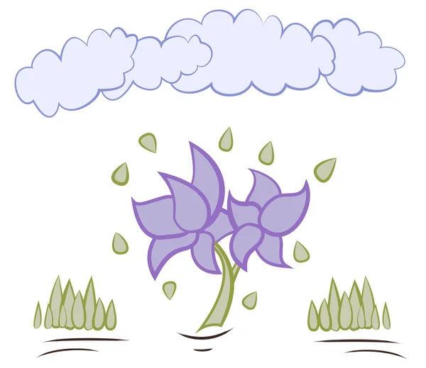 Tecknade blommor med moln — Stock vektor