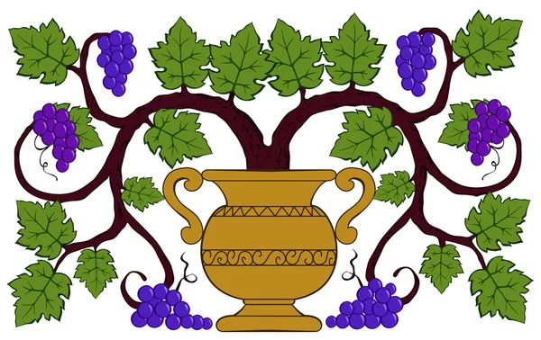 Rysunek winogron i liści w wazonie — Wektor stockowy