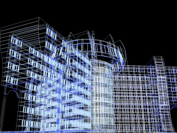 Σύγχρονη 3D αφηρημένη μοντέρνο κτίριο — Φωτογραφία Αρχείου