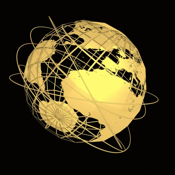Gold globe art on the black background — Stock Photo, Image