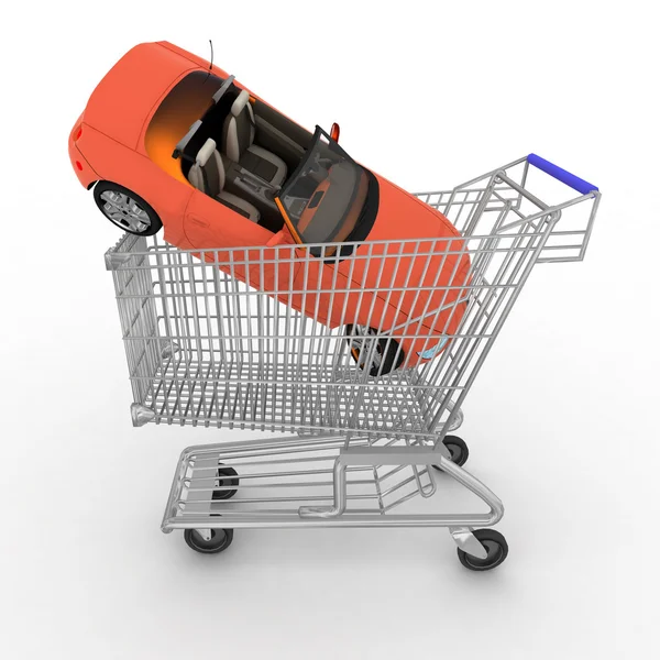 Cart from a supermarket with a gift — Zdjęcie stockowe